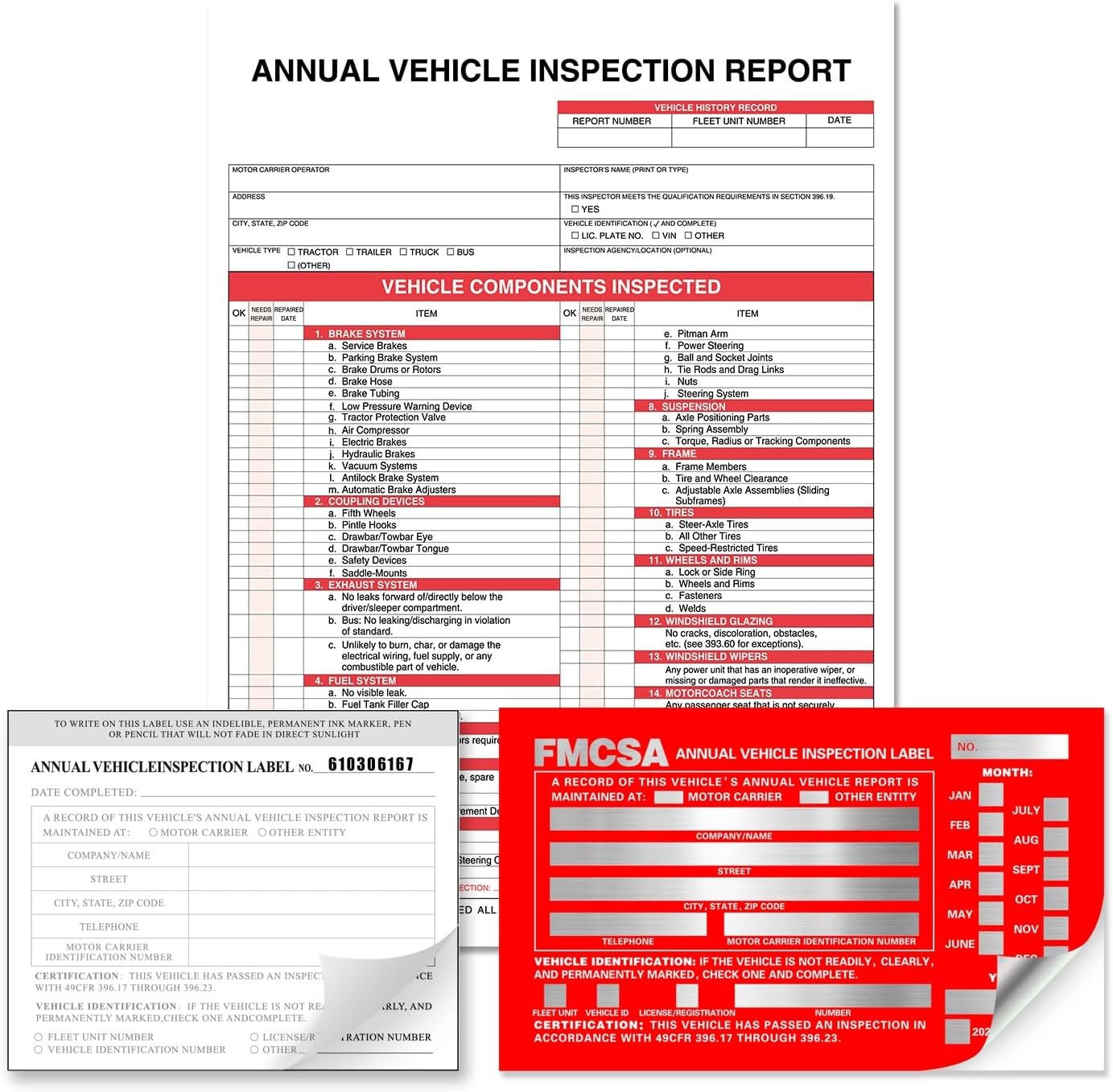 Annual Vehicle Inspection Report Form with Red Exterior Aluminum Inspection L…