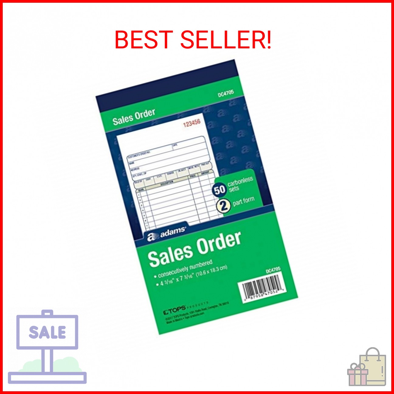 Adams Sales Order Books, 2-Part, Carbonless, White/Canary, 4-3/16″ x 7-3/16″, Bo