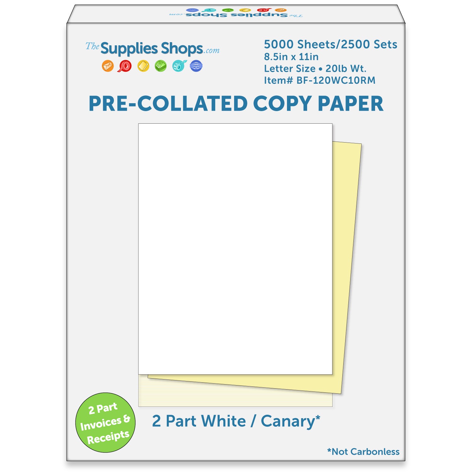 8-1/2″ x 11″ Pre-Collated 20# Colored Paper, 2500 White / Canary Sets (Carton