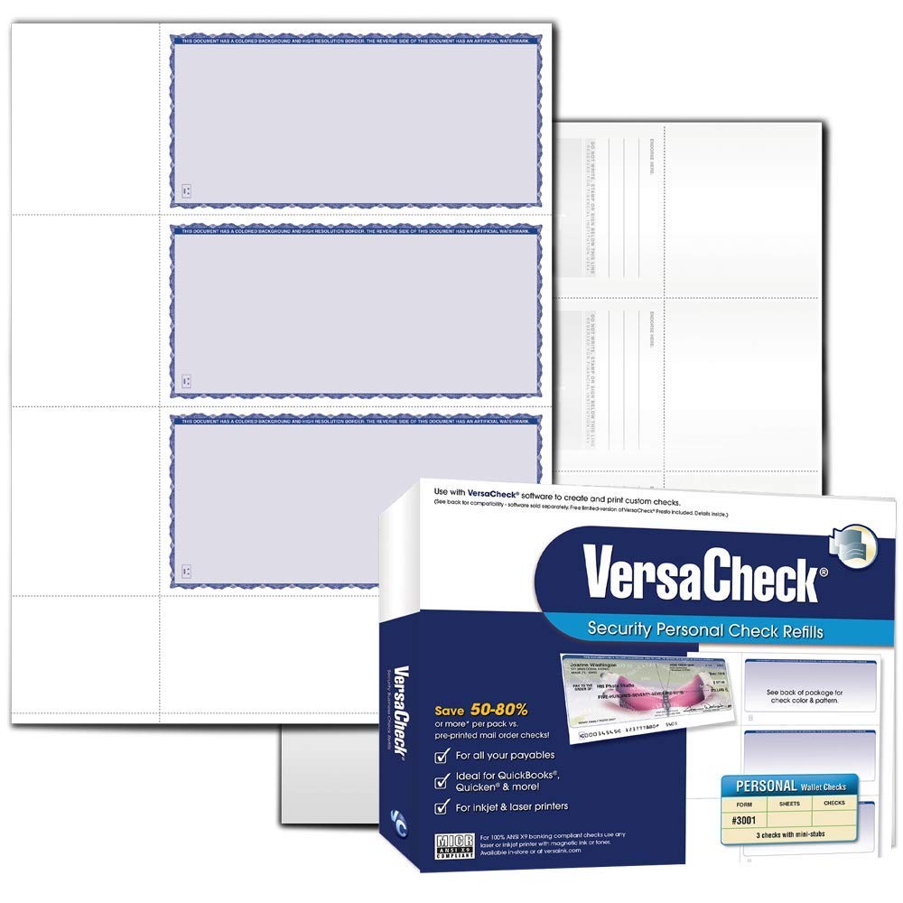 VersaCheck Secure Checks – 750 Blank Business or Personal 250 Sheets, Blue