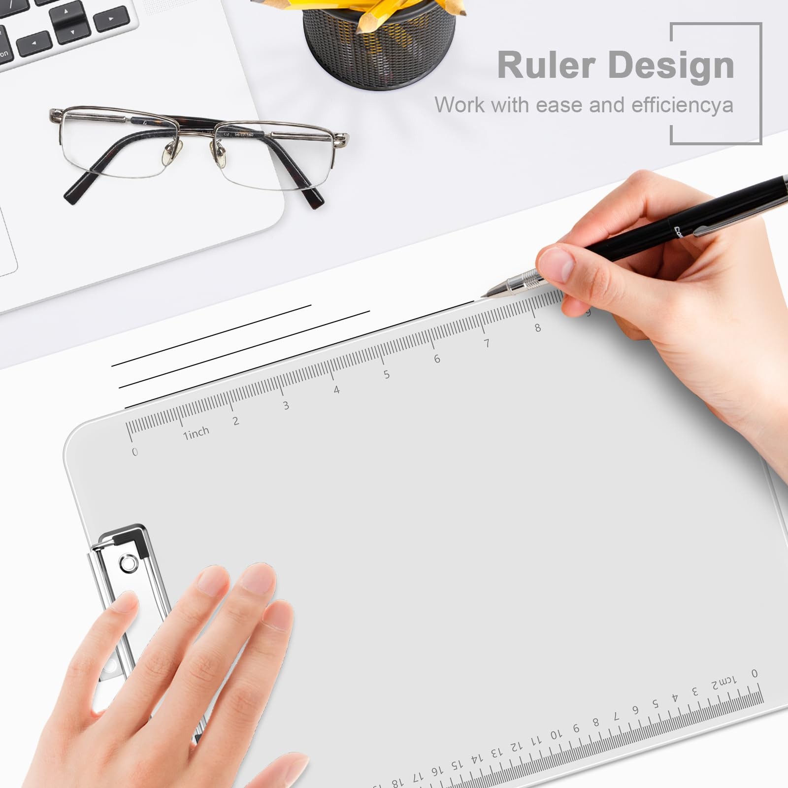 Piasoenc Plastic Clipboards, 8.5 x 11 Clip Board with Ruler, x 11, Clear