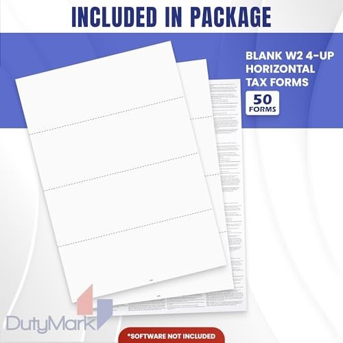 50 W2 Tax Forms 2025, Blank 4-Up Horizontal, QuickBooks Compatible, Easy Instruc