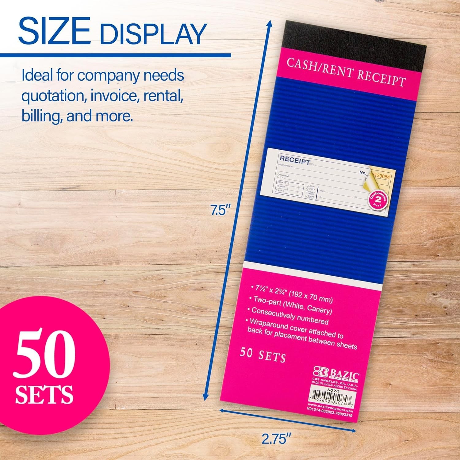 Portable 2-Part Carbonless Receipt Book: 50 Sets for Efficient Record Keeping