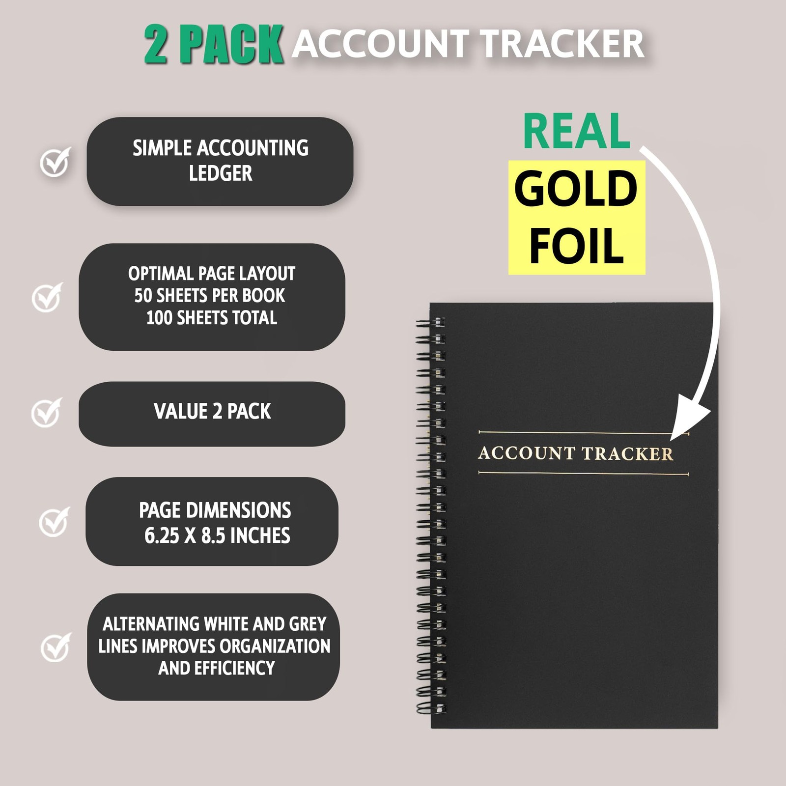 2 Pack Expense Tracker Ledger Book- Finance Black – 2 Pack, – 2