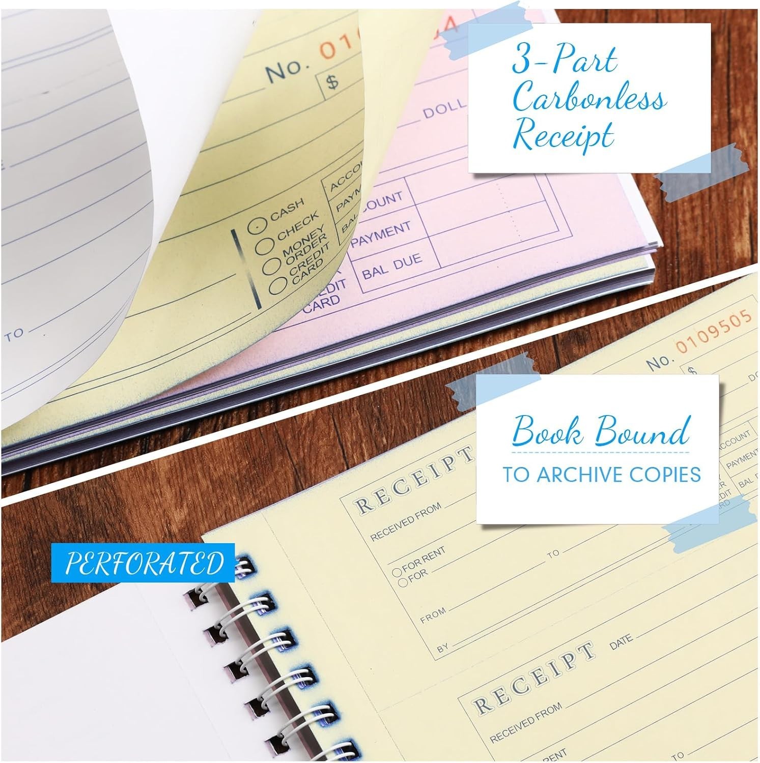 10 Pcs Carbonless Money & Rent Receipt Books – Spiral Bound, 3 Part, 100 Sets