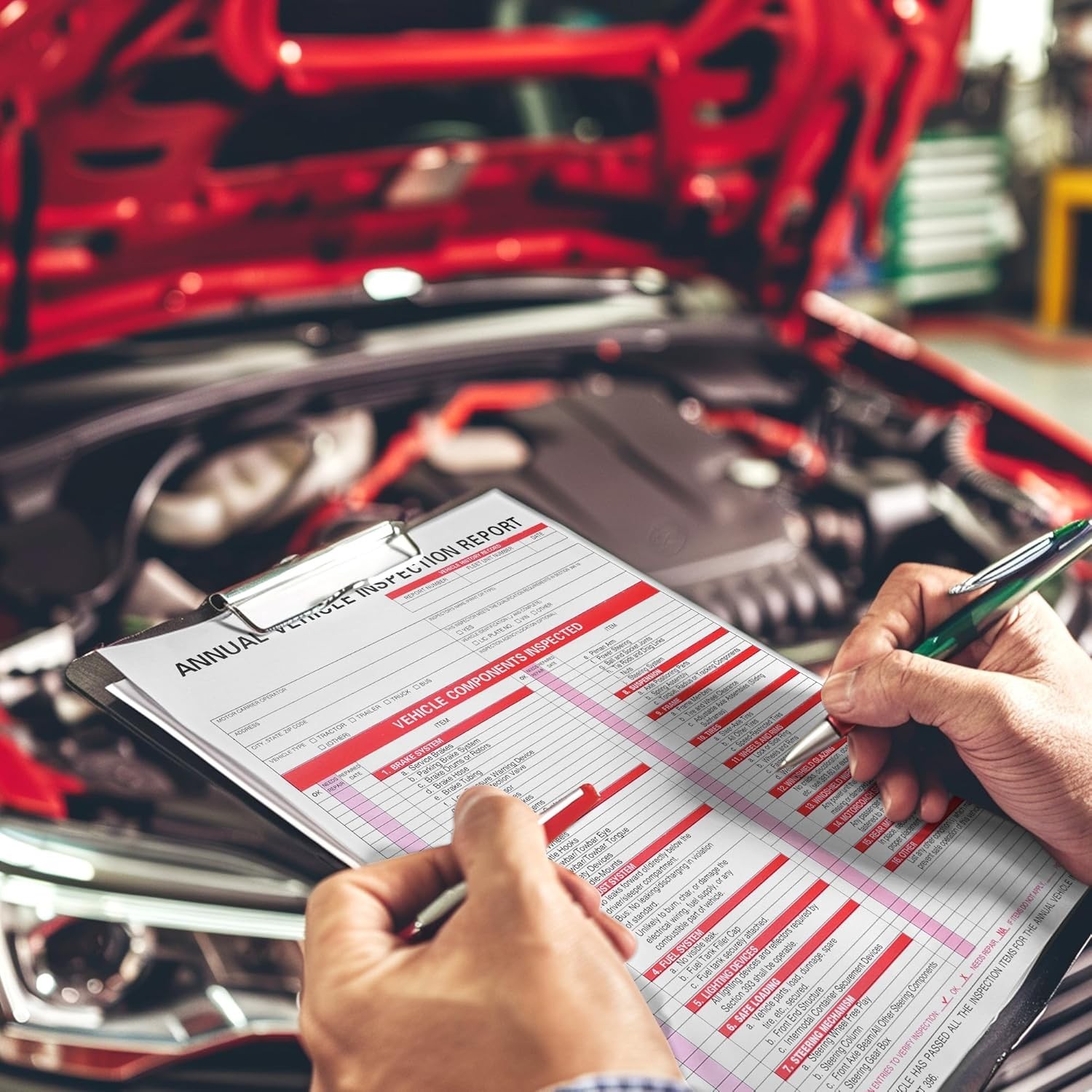 Complete 25 Pack Vehicle Inspection Kit – Red Adhesive Stickers & Forms Included