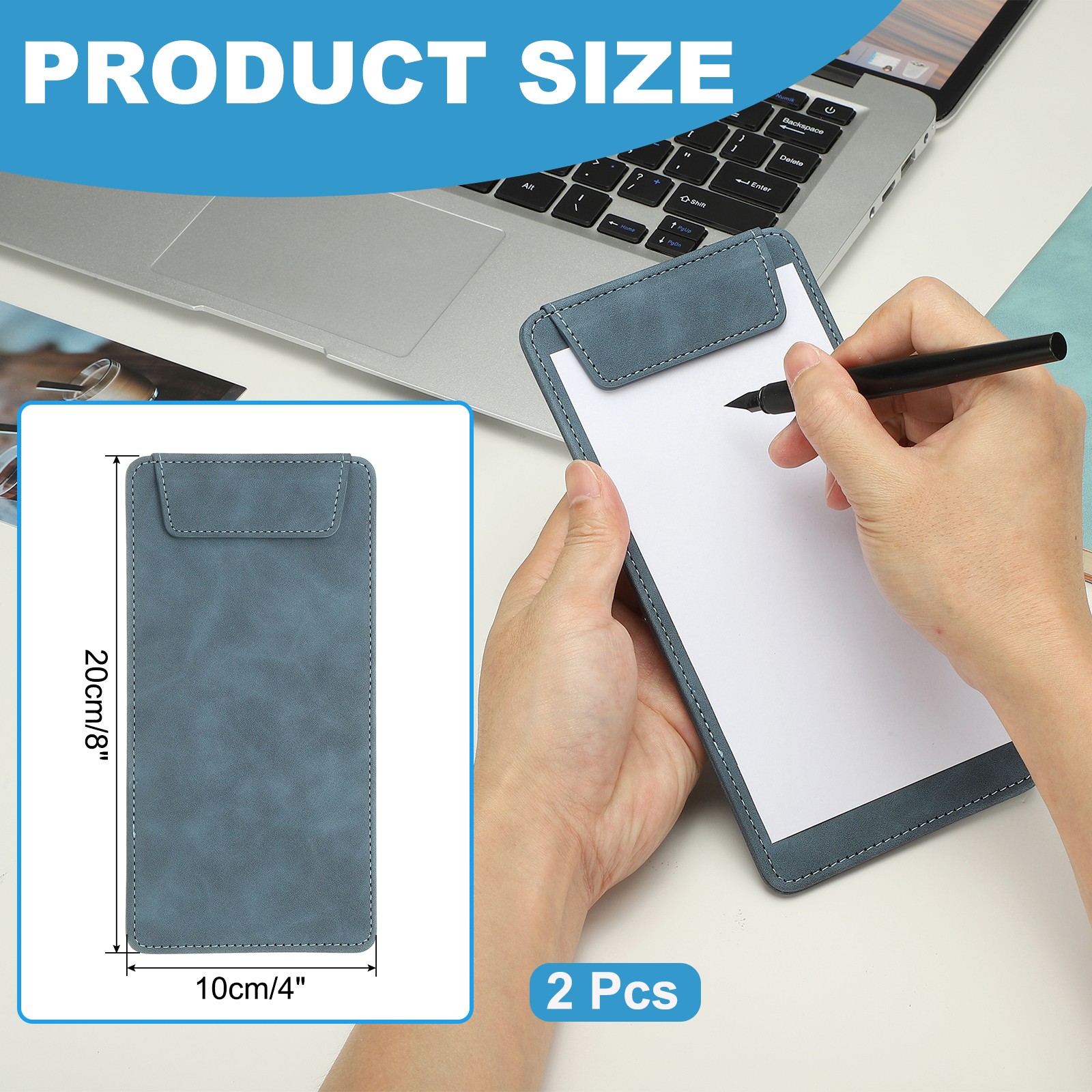 2 Pack Mini Clipboard 8″ x 4″ Leather Small Clipboard with Pen Holder (Blue),