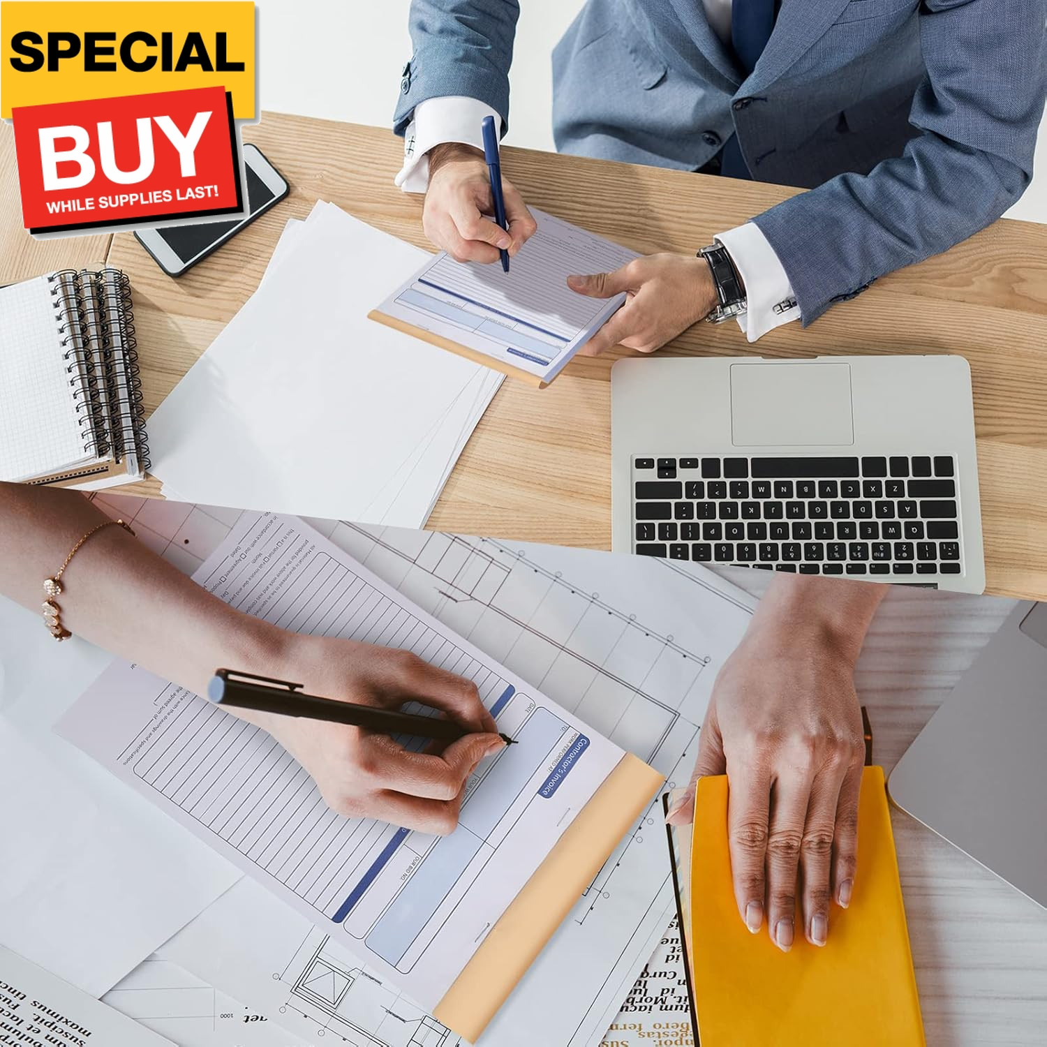 2 Pcs Contractors Invoice Book Carbonless Forms Receipt 8.5 x 11 Inch Work Order