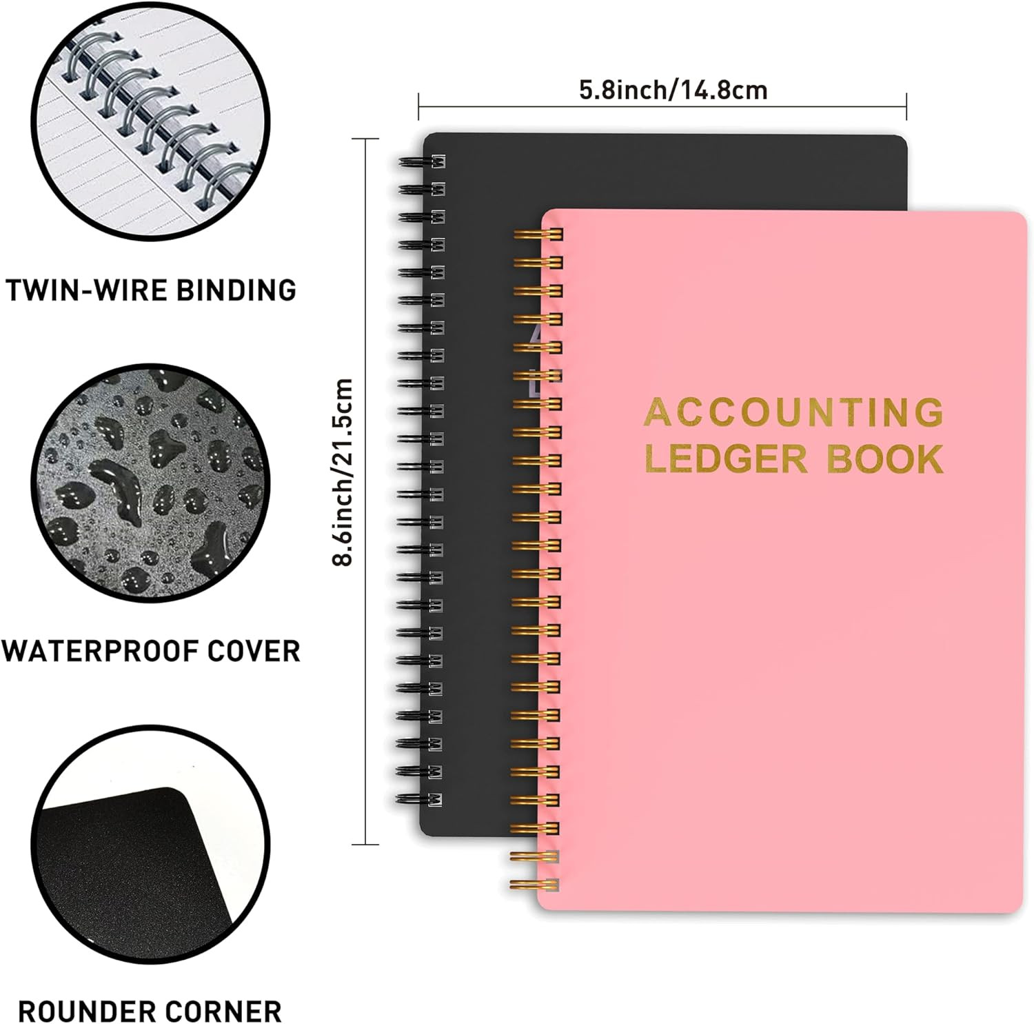 2 Pack Accounting Ledger Book – A5 Check Register for Small Businesses & Persona