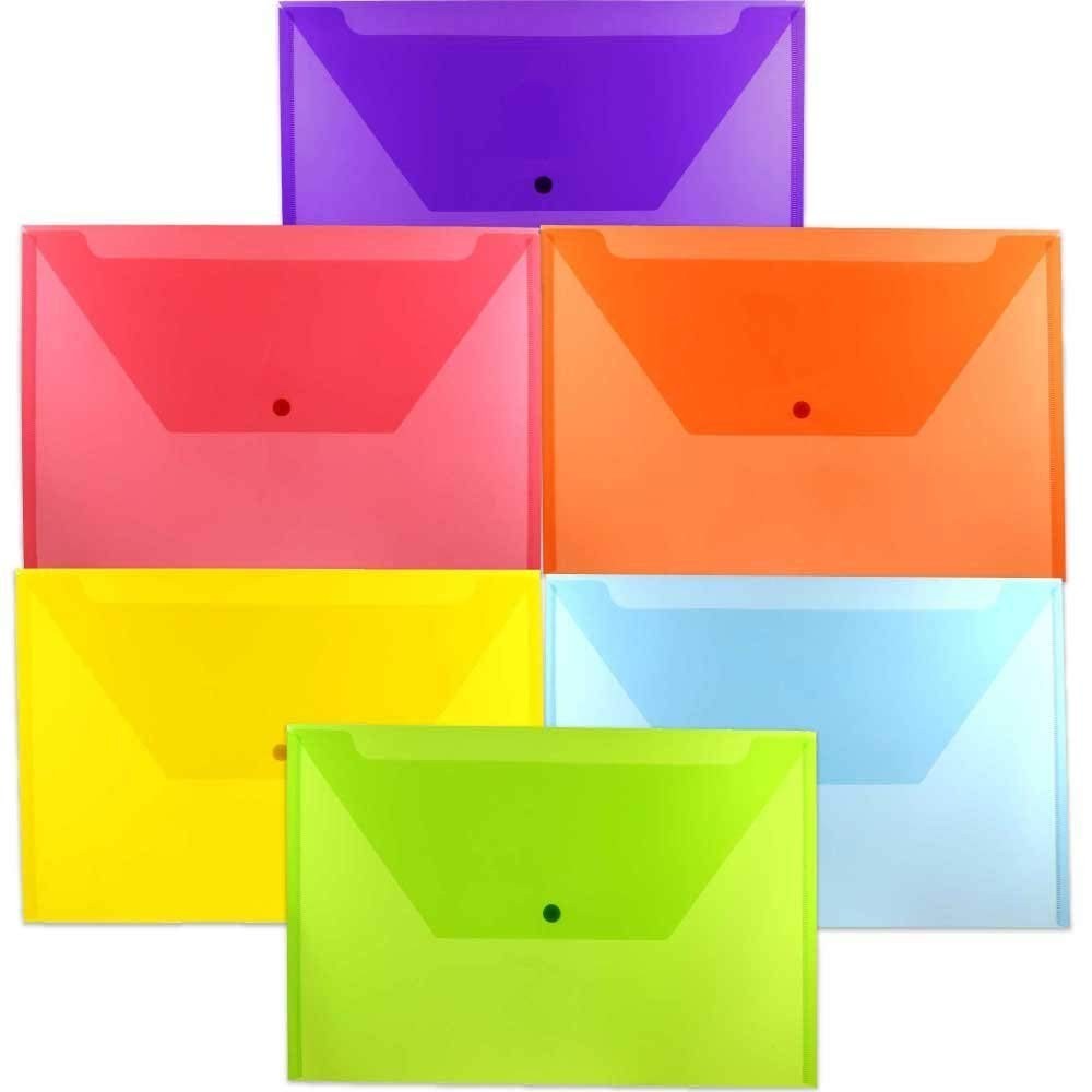 JAM PAPER Plastic Envelopes with Snap Closure – Legal Size, Assorted 6 Pack