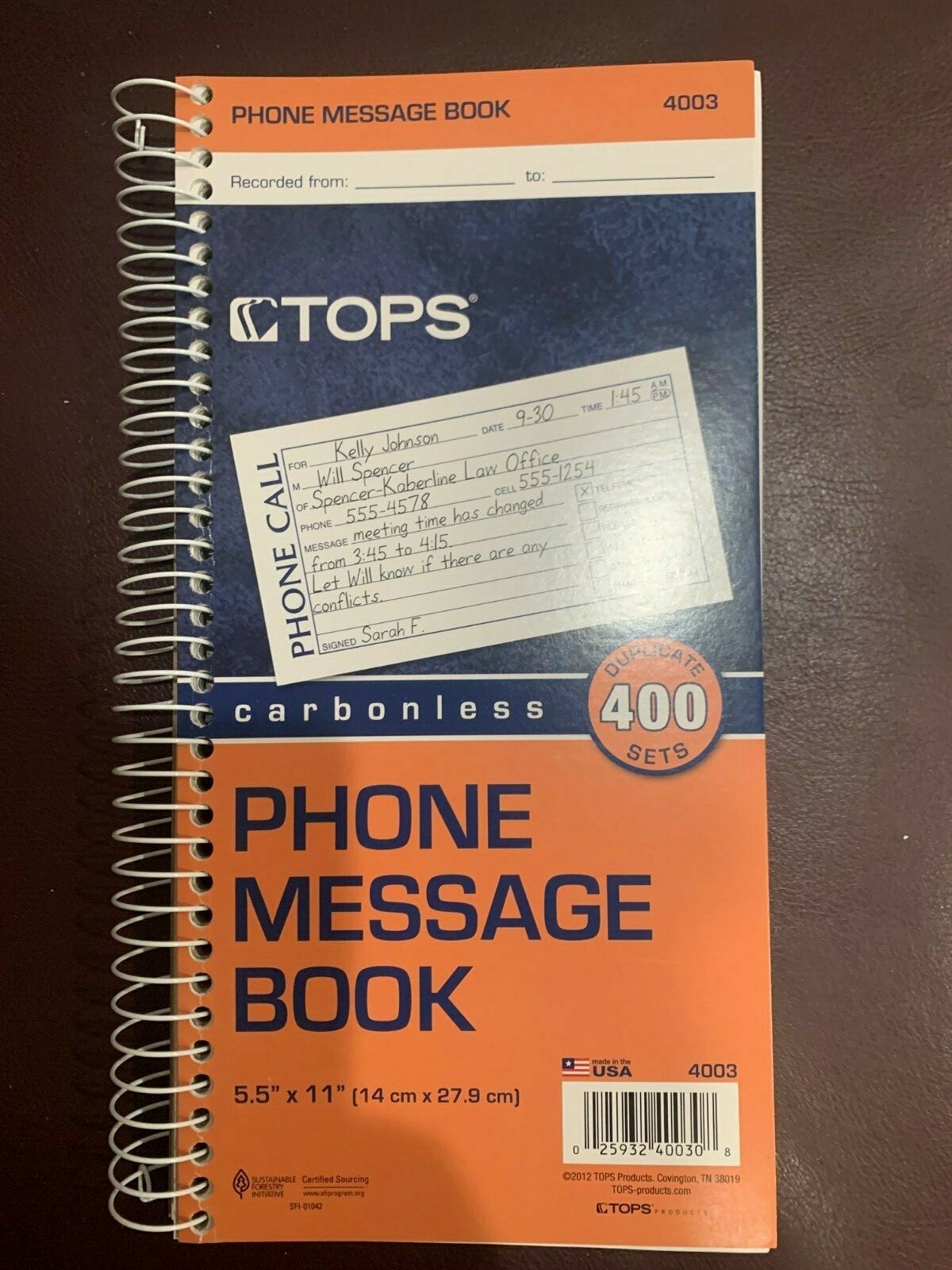 TOPS 4003 Phone Message Book, Carbonless Duplicate-5 PACK