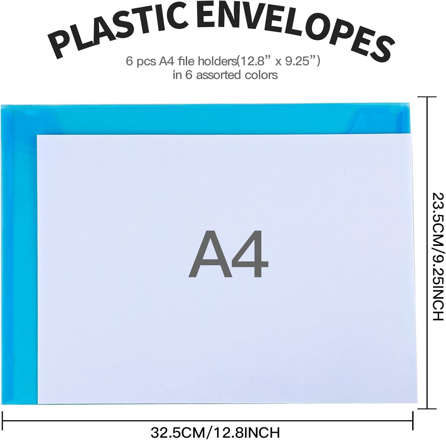 LEOBRO Plastic File Folders for Documents, 6 PCS Envelopes, Rainbow