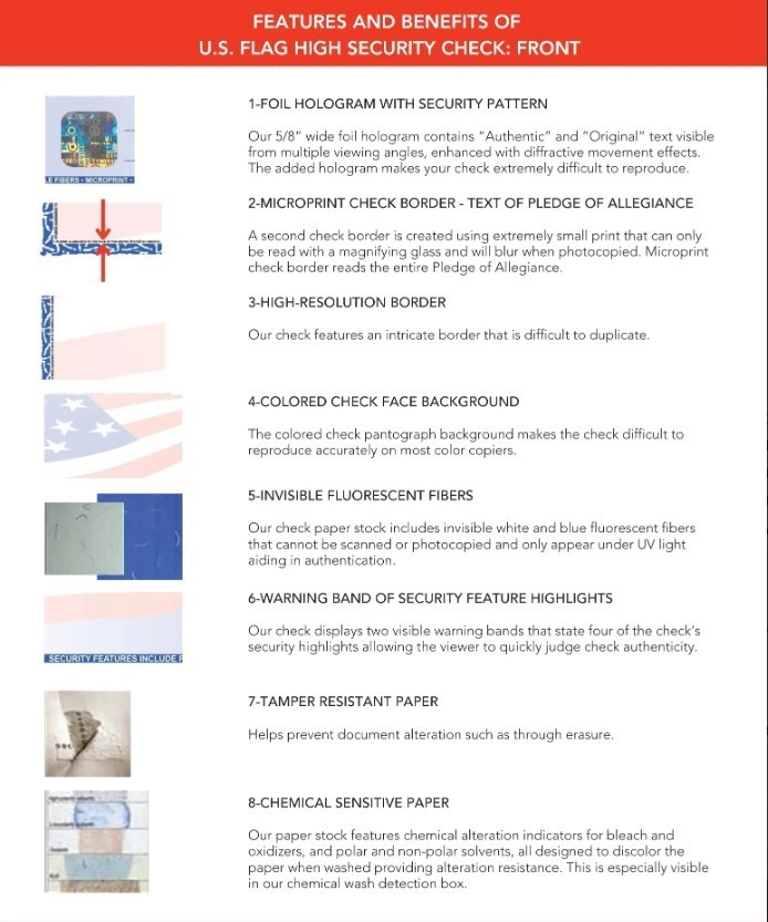 EZ Checks Premium Blank Hologram High Security Laser Check US Flag