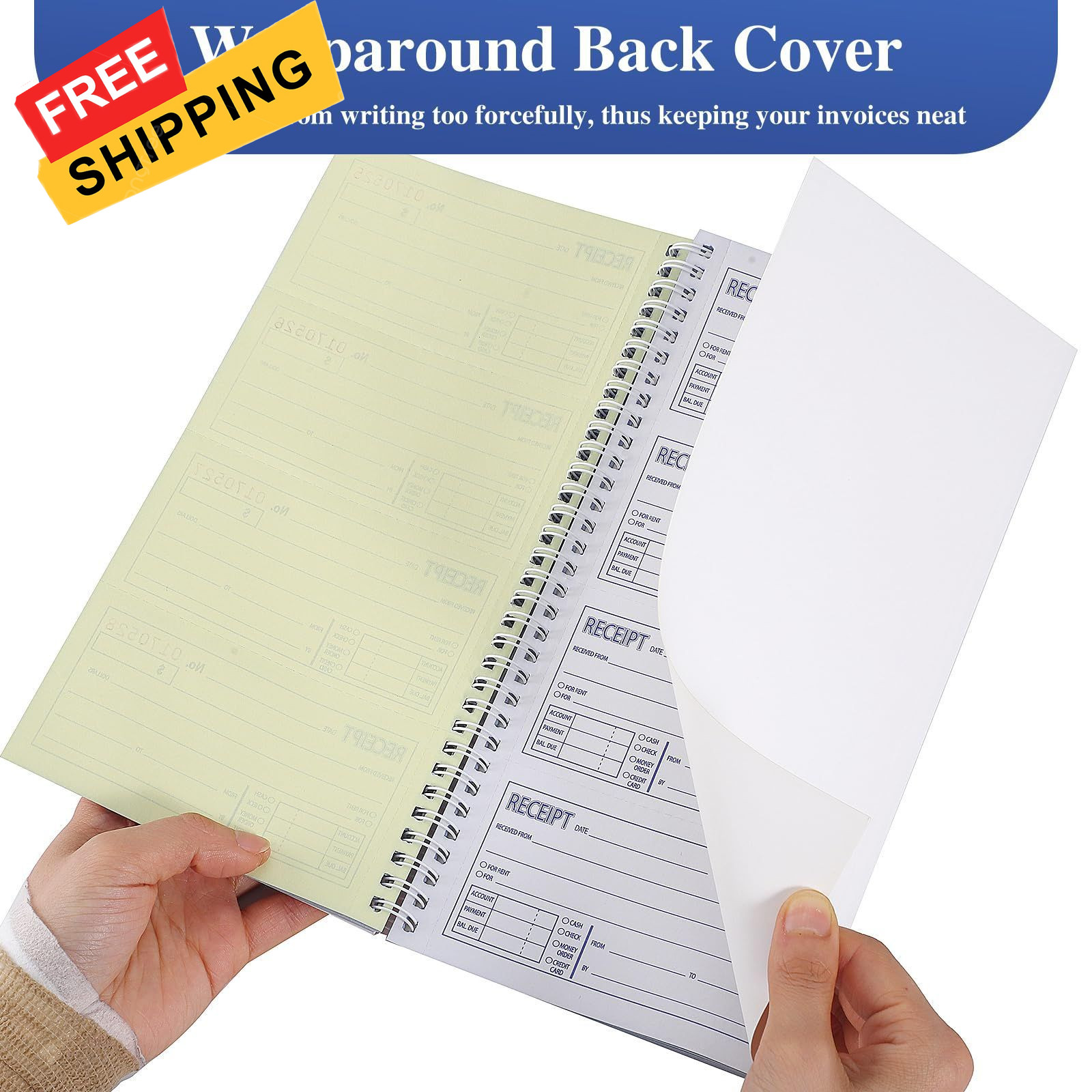 2 Pack Receipt Books with Carbon Copies, Rent Book, 2-Part Blue+red