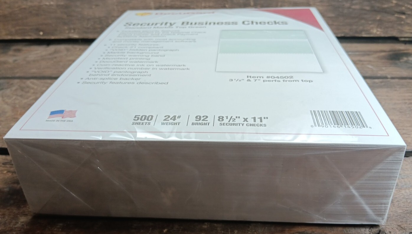 Docugard 04502 Security Business Checks Marble Top Green 500 Sheets