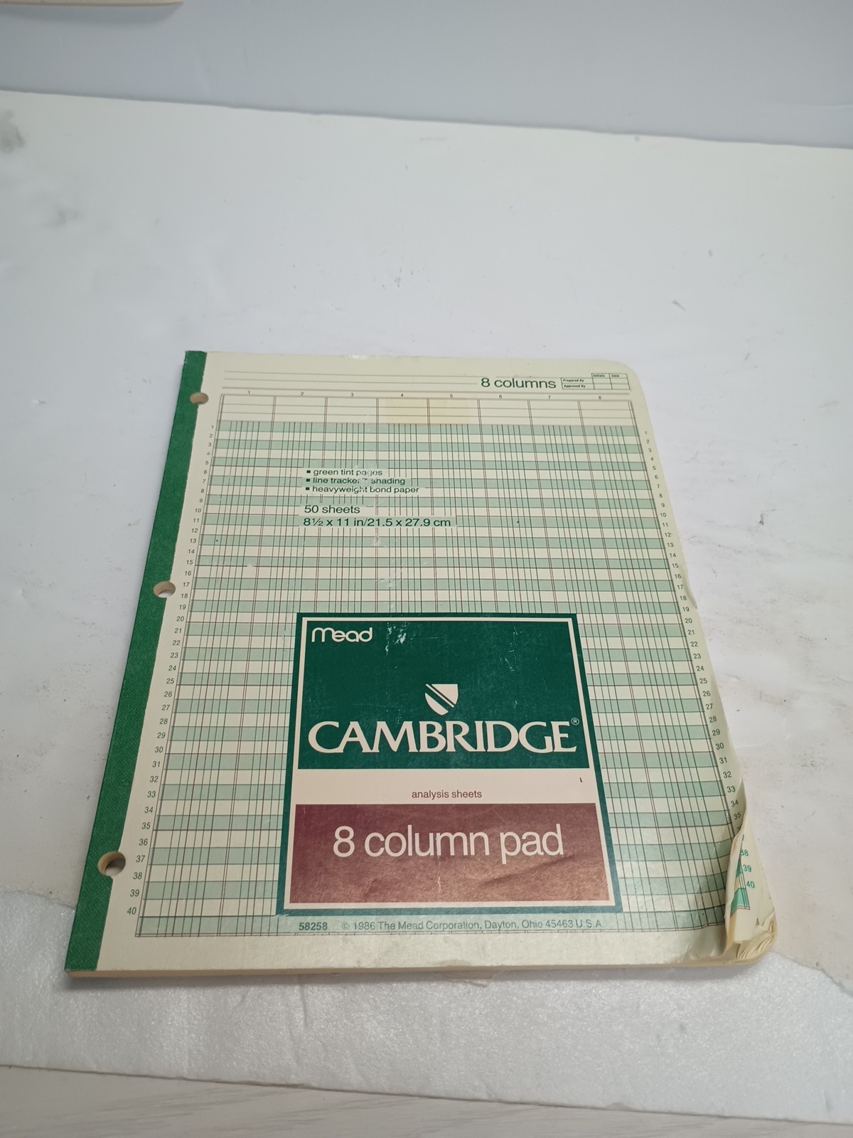 (1) Bar Used Vintage 1986 Mead Cambridge 3 Column Analysis Pad, 50 Sheets 58242.