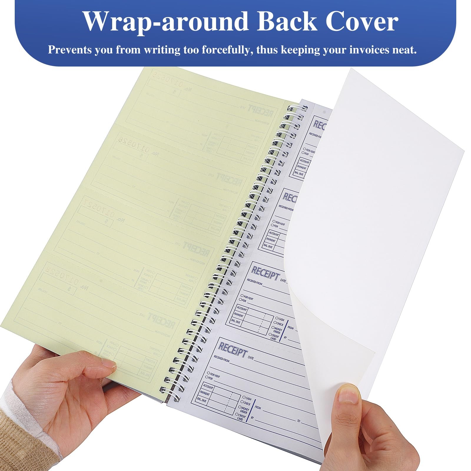 2 PCS Rent Receipt Books Carbonless 3Part 5.24×11 Inch 100 Sets Per Book