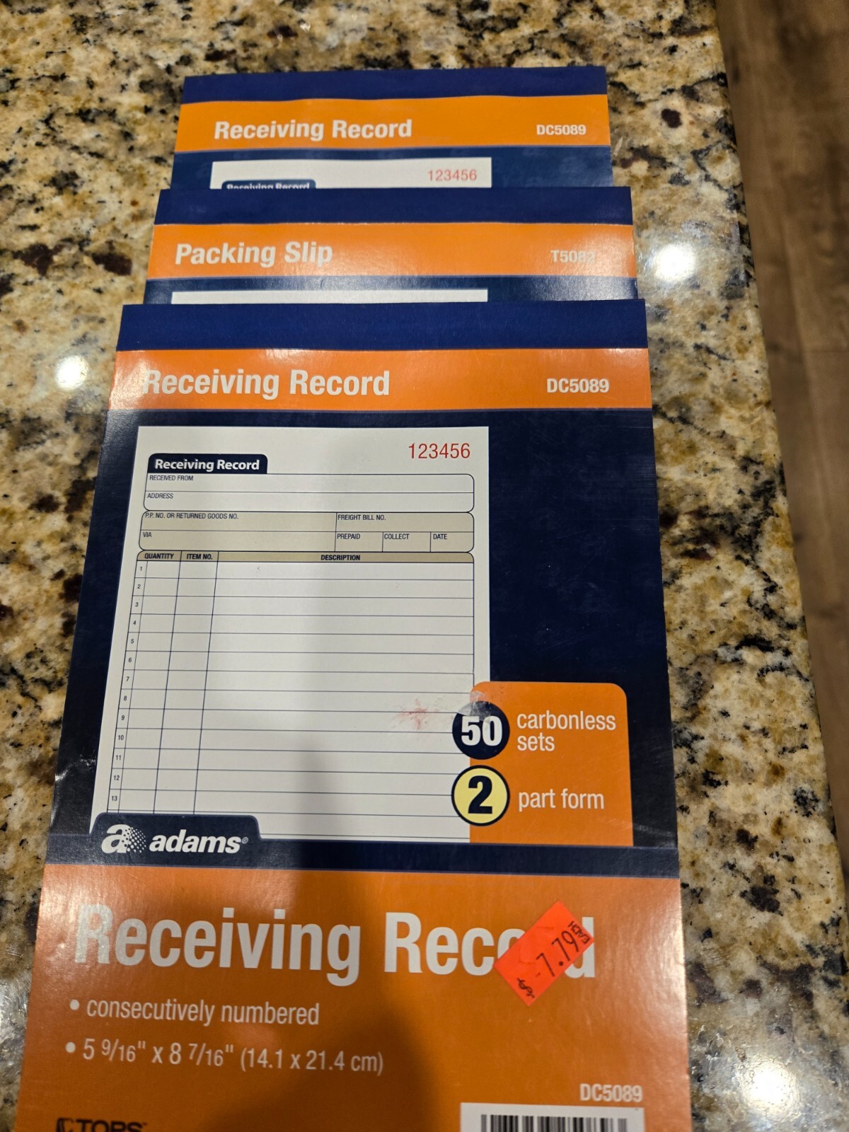 Adam DC5089 Receiving Record, 50 Carbonless Sets, 3 pads