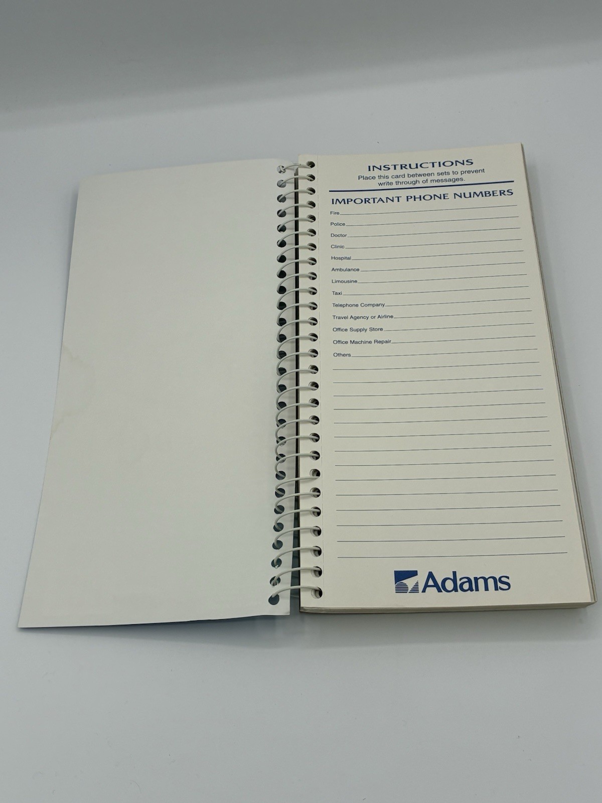 ADAMS Phone Message Book SC1154D Spiral Bound 400 Sets 2-Part Carbonless