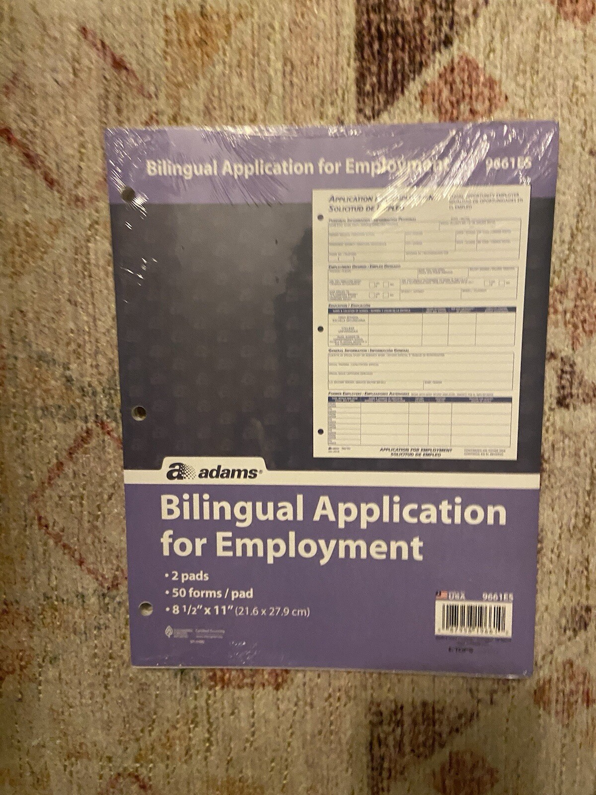 Adams 9661ES Bilingual Application for Employment, English/Spanish, Pack of 2 PK