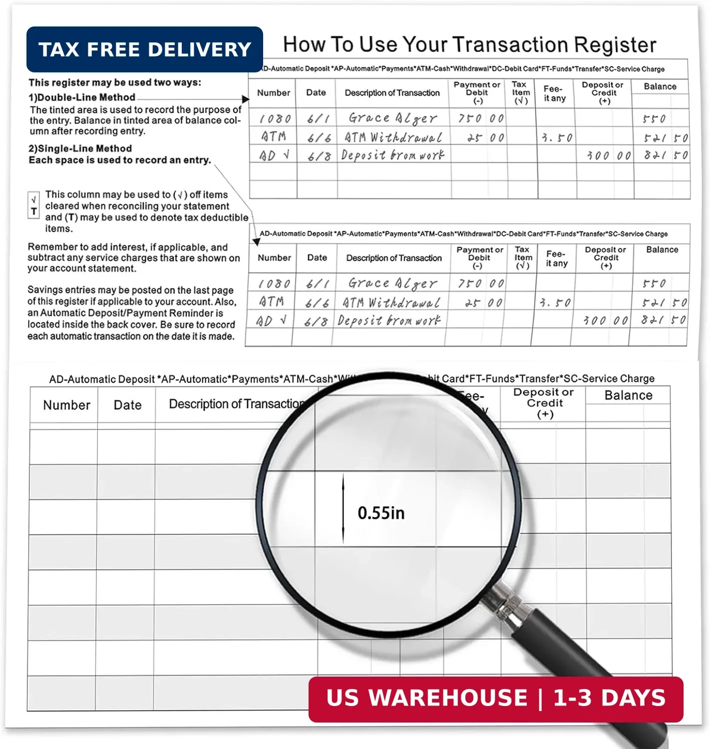 12 Pack Checkbook Register, Check Registers for Personal Checkbook, 6″ × 3″, Bla