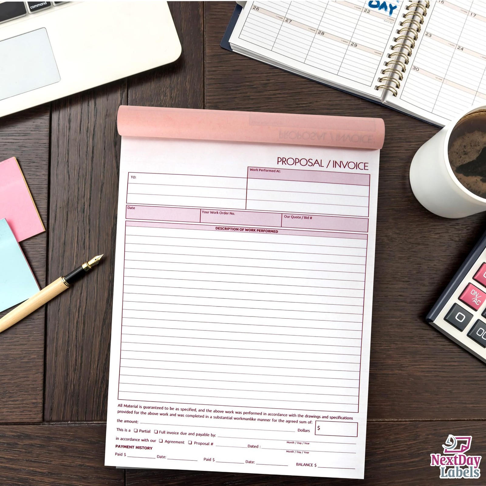 NextDayLabels – Contractor Invoice Book 8.5 x 11 3 Part Carbonless…