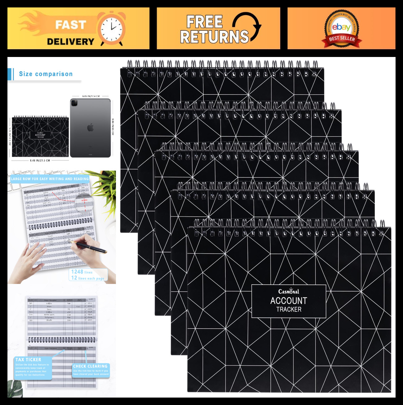 5 Pack A5 Check Register Ledger Book – Track Payments, Deposits & Transactions