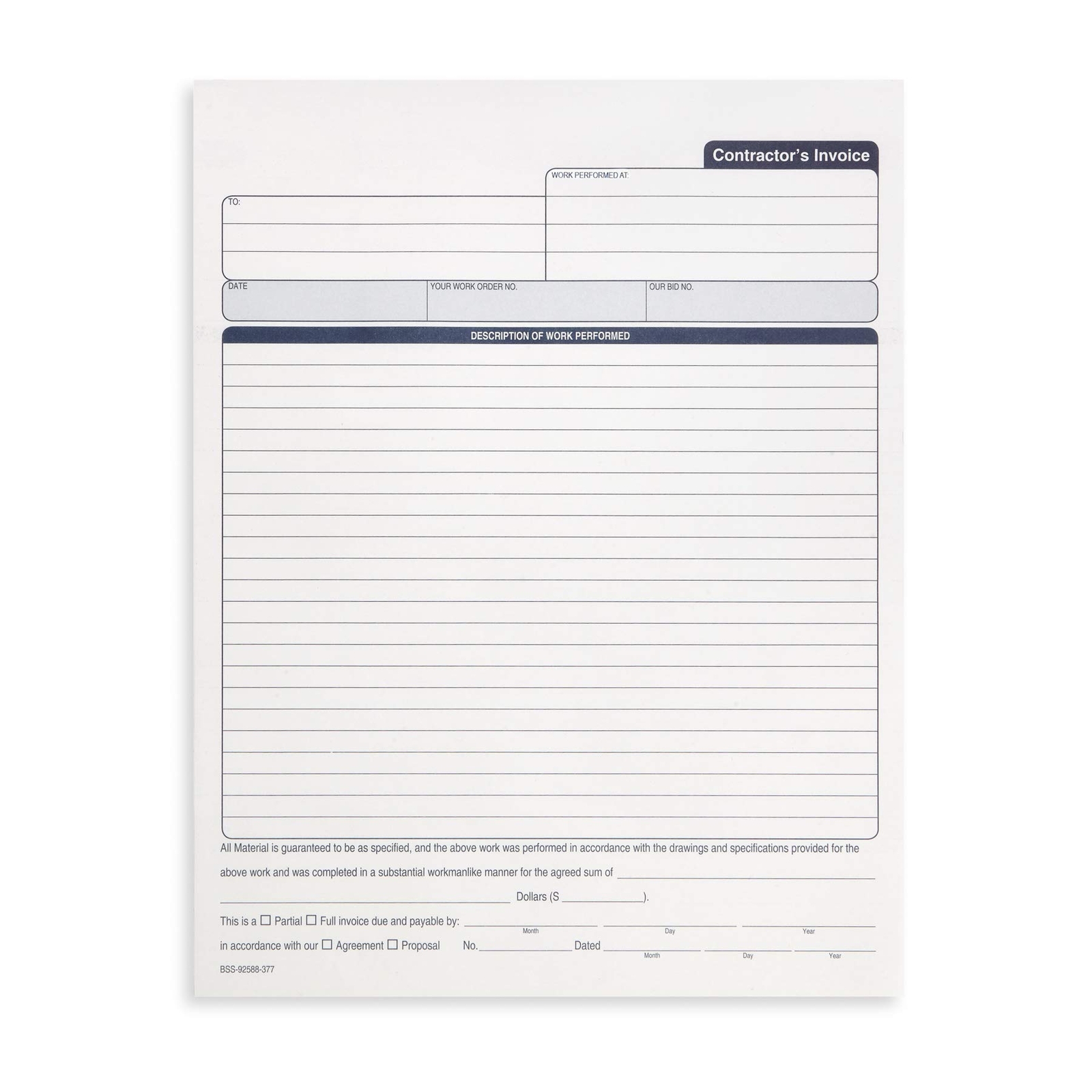 Contractors Invoice Book, 3 Part Carbonless Forms with White, Yellow, and Pin…