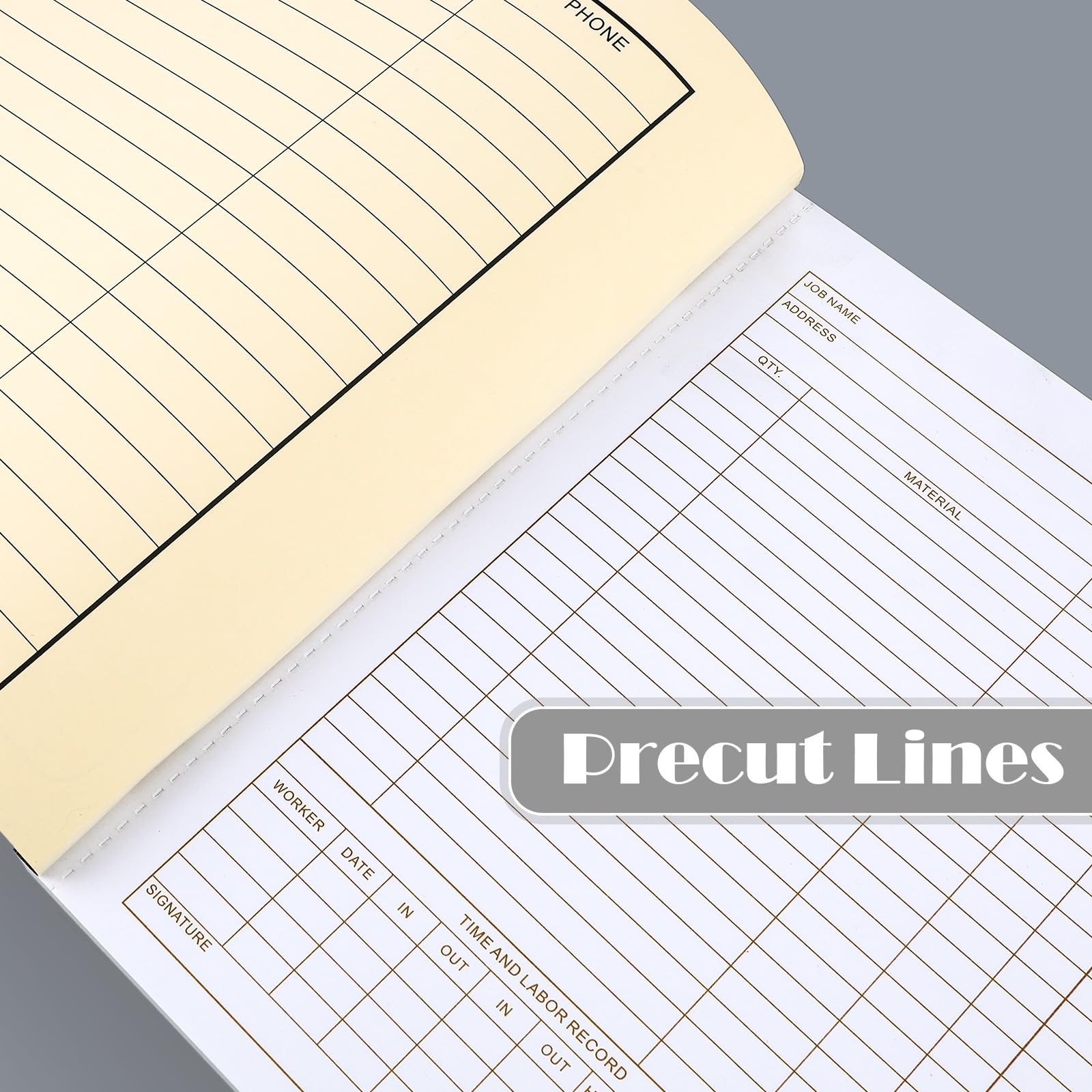 5 Pack Material and Labor Records Pads – Job Forms Record 100 PCS Each Precut