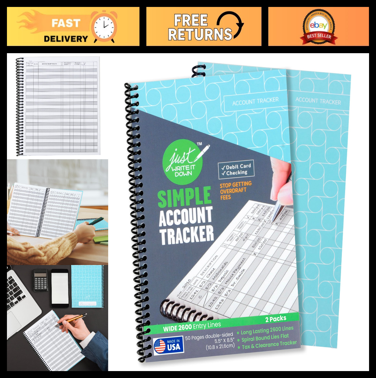Premium Check Book Register & Debit Card Ledger – Expense Tracker Notebook, 2 Pc