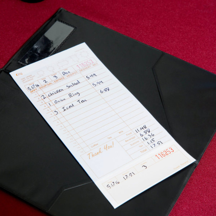 2 Part Tan and White Carbonless Guest Checks w/ Bottom Guest Receipt 2000 Case