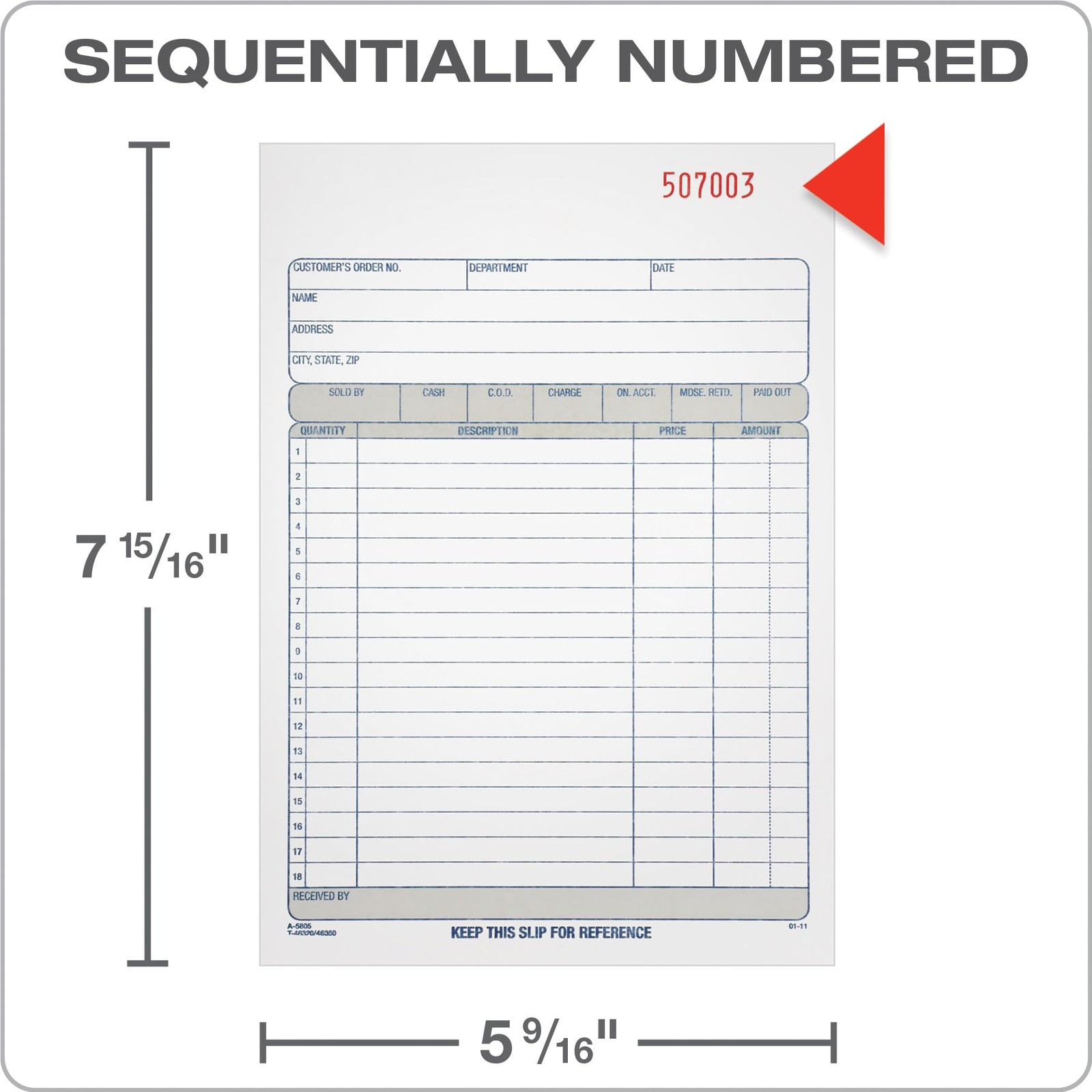 Adams Sales Order Book, 3-Part 1 Count (Pack of 1), White/Canary/Pink