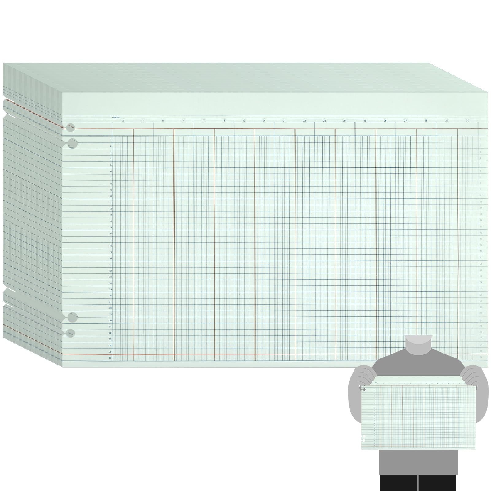 100 Pcs Columnar Ledger Book Sheets – 30 Columns, Ruled Accounting Paper, 11×17