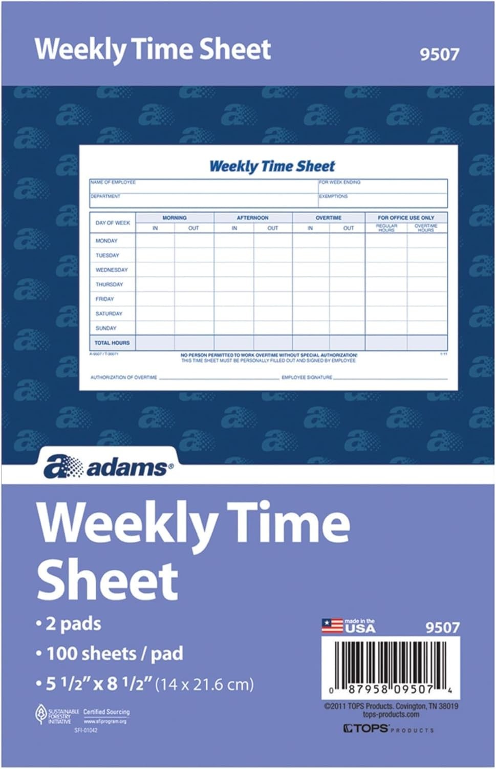 Weekly Time Sheet, 1-Part, 5.5 x 8.5 Inches, Blue/White, 100 Sheets Per Pad, …
