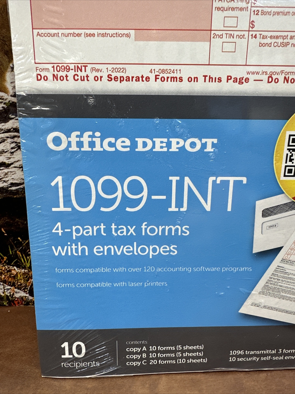 2023 Office Depot 1099-INT Tax Forms w Envelopes 4-Part 10-PK Staples USA 2023