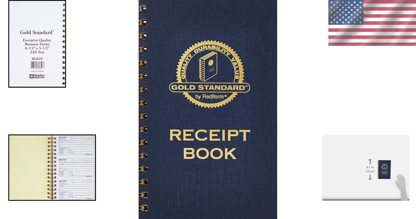 Secure and Stylish 225-Set Carbonless Receipt Book – Gold Twin-Wire Binding