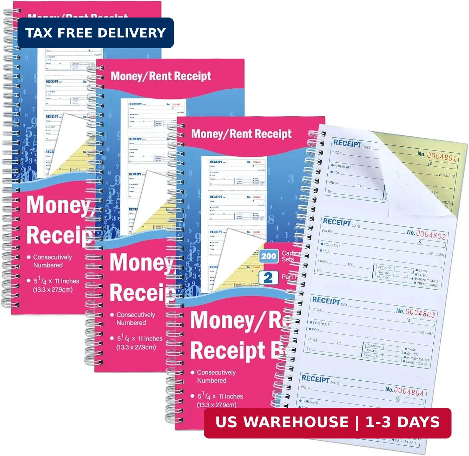 gisgfim 4 Pads Money and Rent Receipt Book with Spiral Bound Rent Receipt Book w