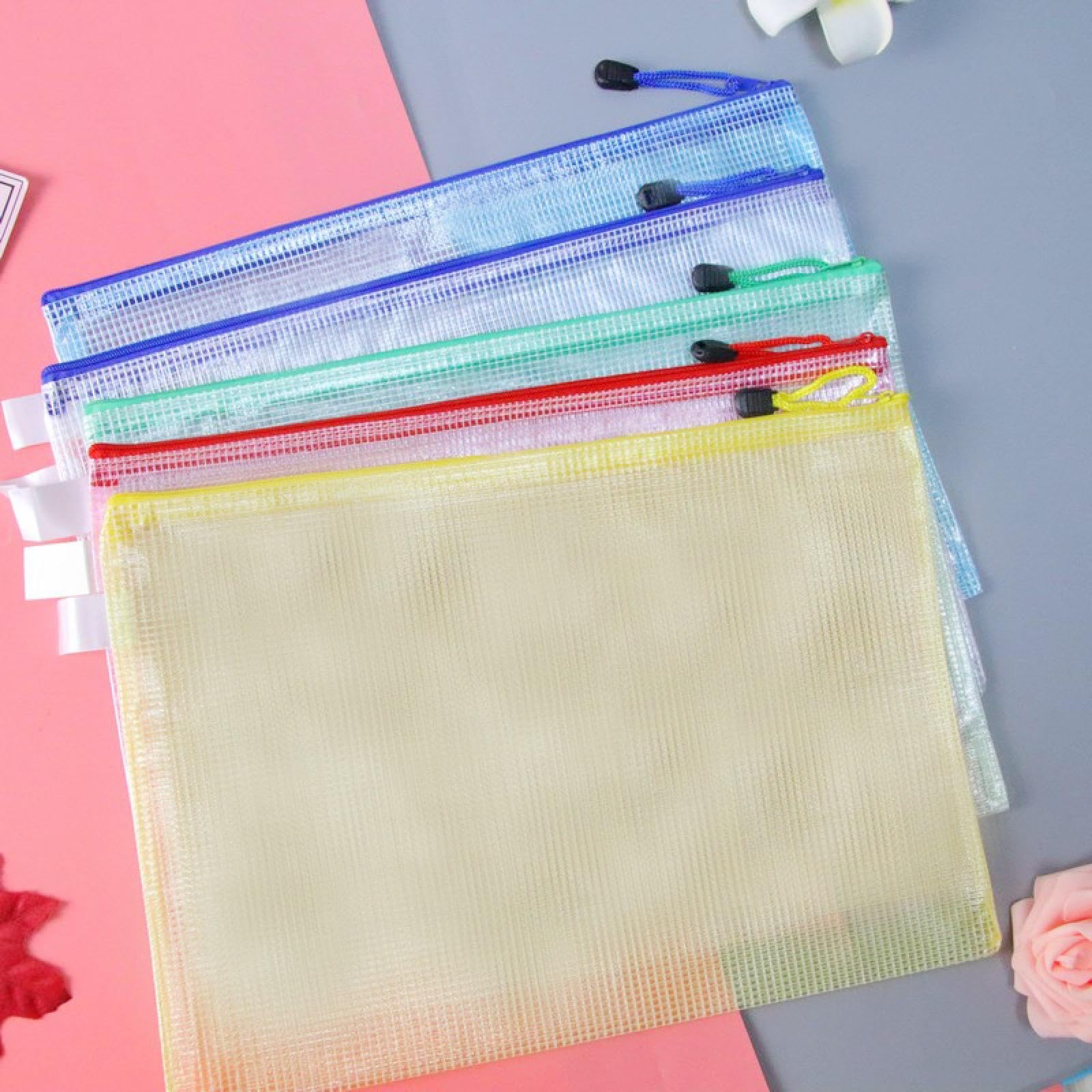 BQDDIEUR6 25-Piece Zippered Mesh Document A5 (25 9.33*6.89 inches), 5 Colors