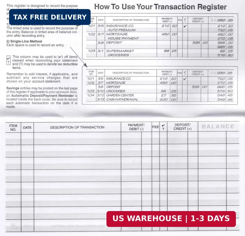 Easy Read Register 12 Check registers for Personal Checkbook – Checkbook Ledger