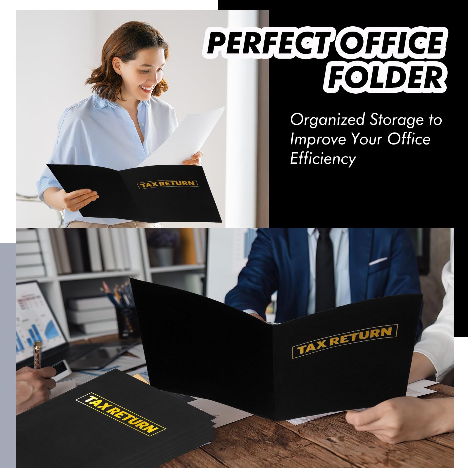 Chivertion 20 Pcs Tax Return Folders Bulk – Letter Size 2 Pocket Black