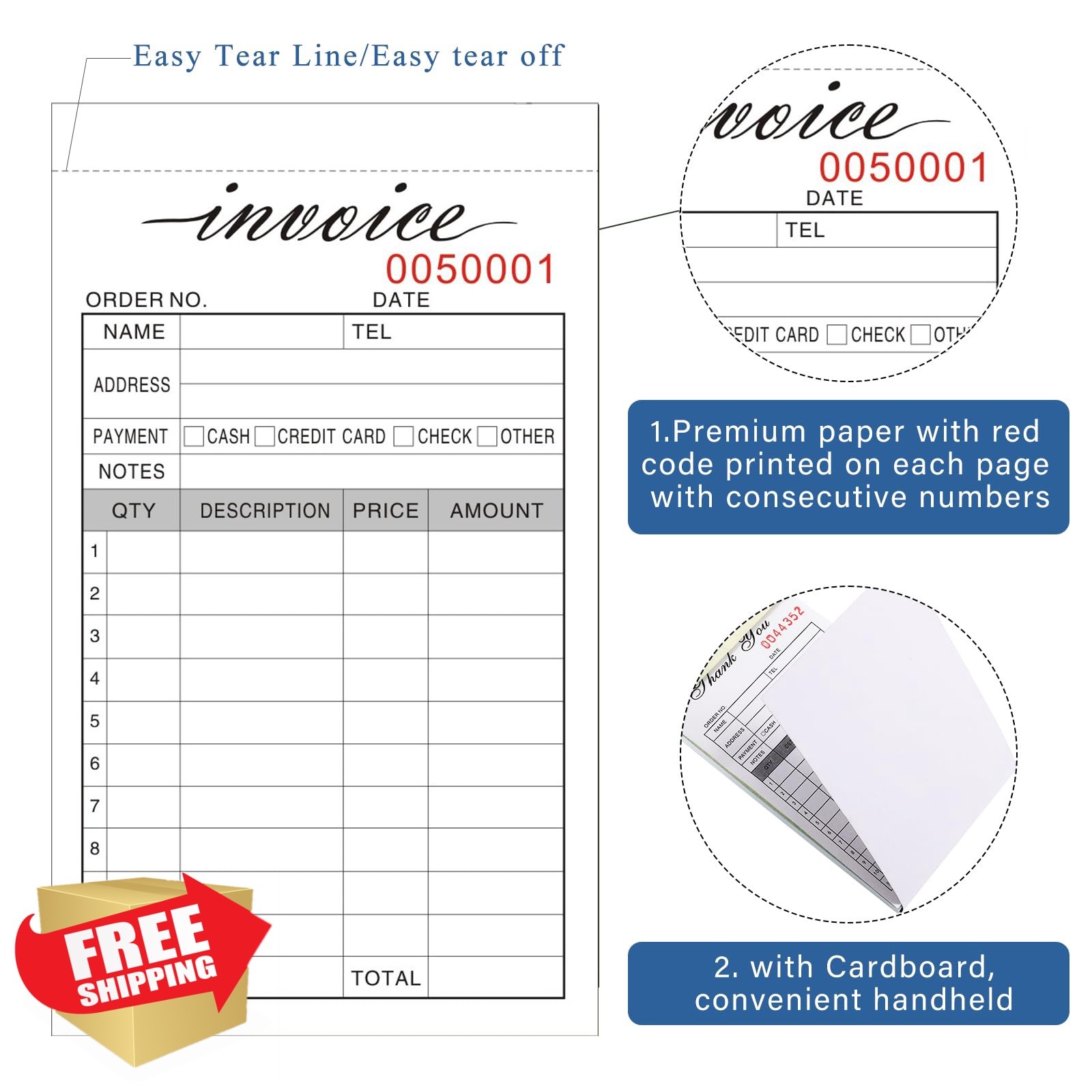 Homvle 6 Pack Invoice Receipt Book 3.4×5.5″