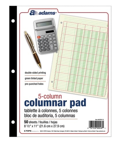 ABFACP85115 Adams Analysis Pad Columnar Pad, 5 Col, 11″ x 8-1/2″