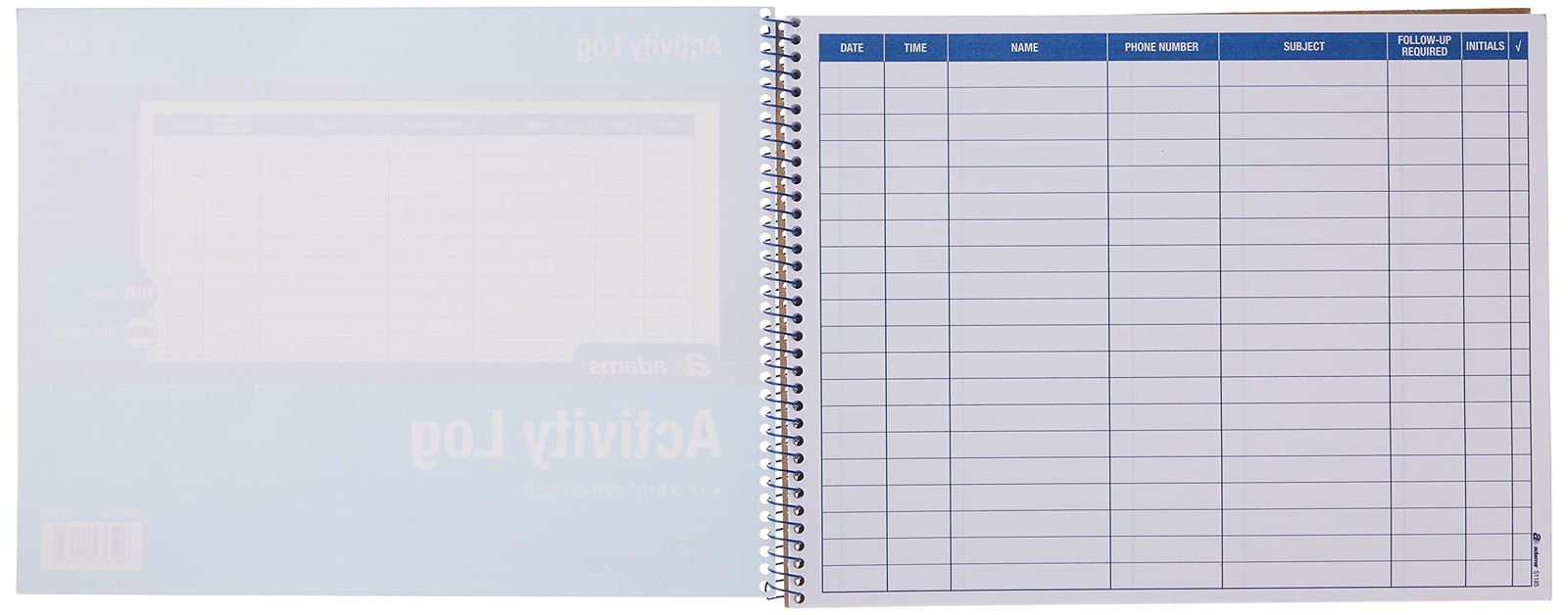 Adams Activity Log Book, Spiral Bound, 8.5 x 11 Inches, (Pack of 1), White