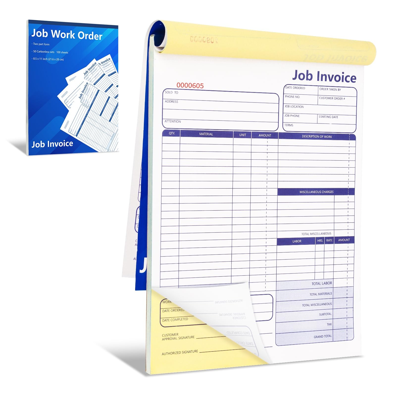50 Set Job Work Order Forms Job Invoice Forms Invoice Receipt Book Contractor…