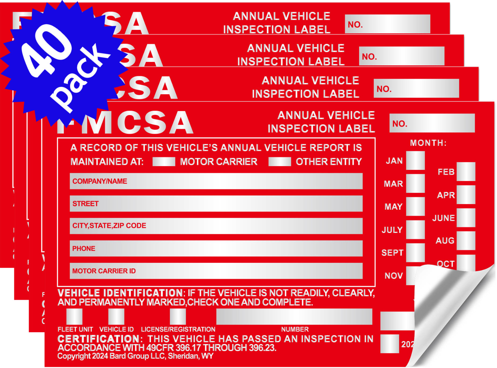 Annual Vehicle Inspection Label Sticker Aluminum FMCSA DOT 6″ x 3.5″. 40-PACK