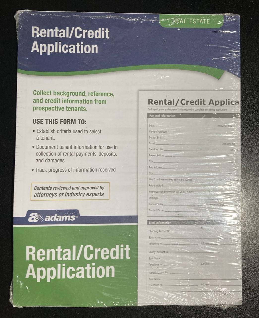 Adams Rental and Credit Application Form, 8.5 x 11 Inch, White (LF305SF) NEW