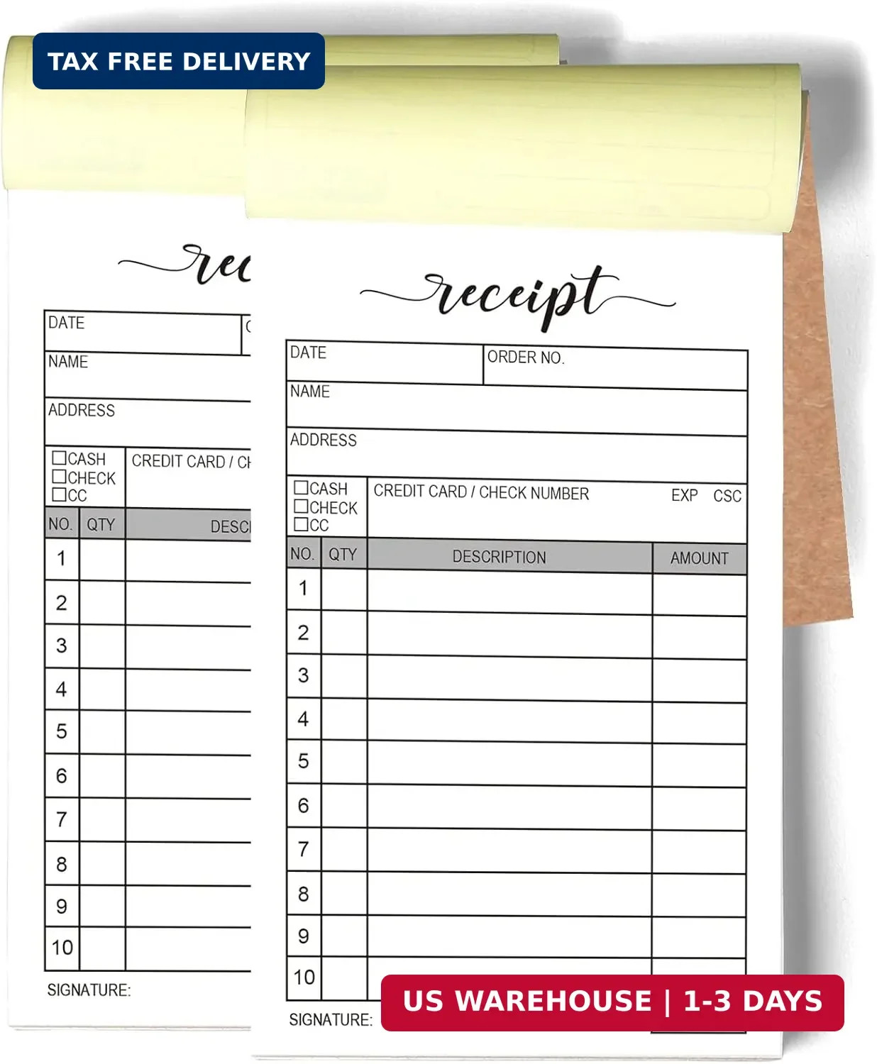 2 Packs 50-set Receipt Pad, Carbon Duplicate Copy Sales Receipt Form, Invoice Bo