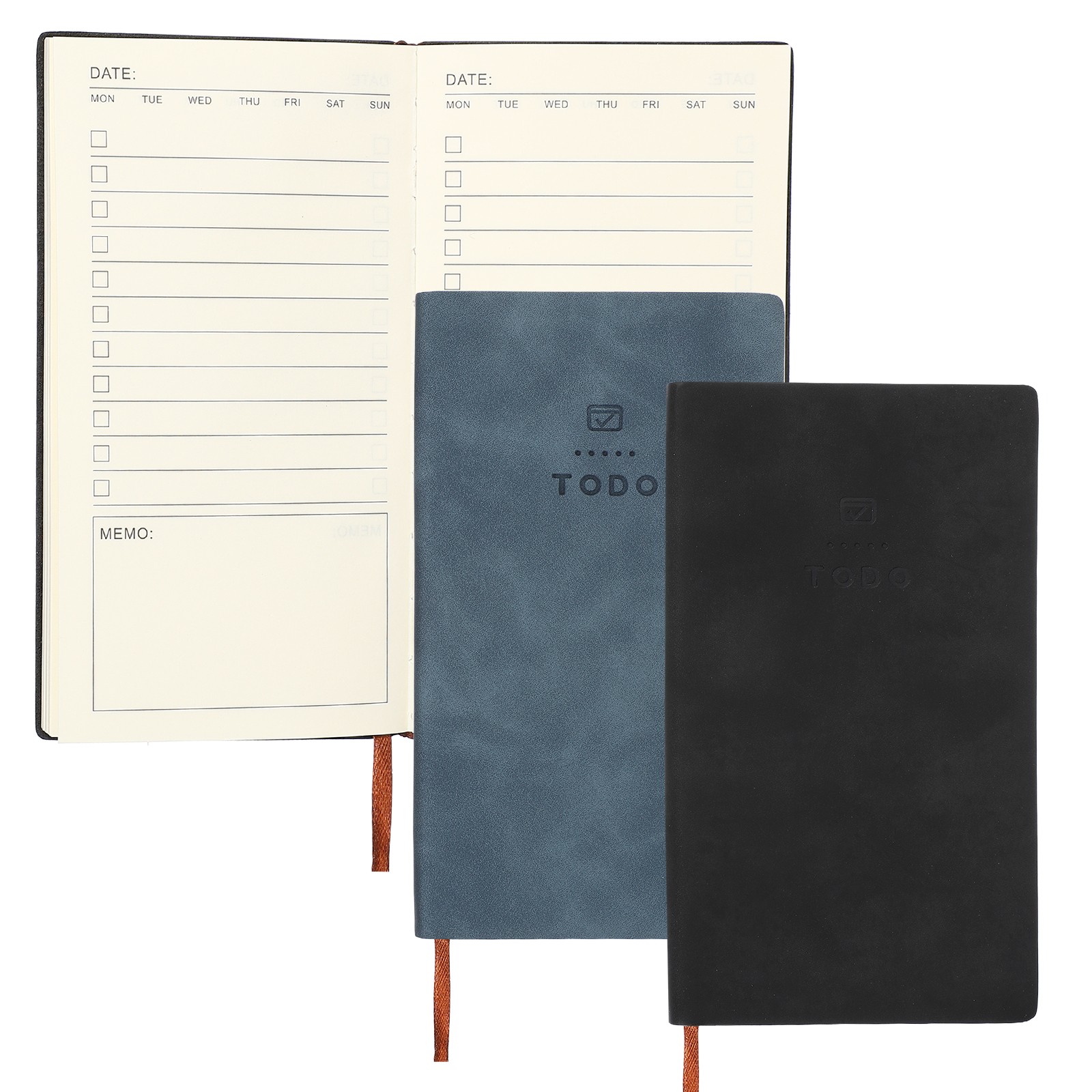 2Pcs to Do Notebook, A6 6.8 x 3.7″ Daily Planner Notebook, Black/Dark Blue