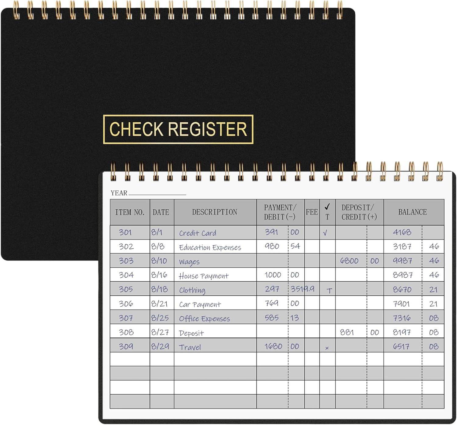 HAUTOCO Check Registers for Personal Checkbook, Transaction Expense Ledger Log B
