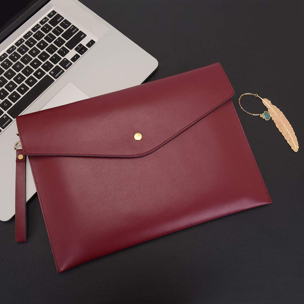 Wonderpool A4 Real Leather Multifunction Portfolio Envelope File A4, Wine Red